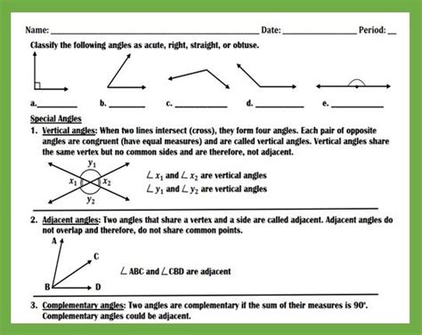 Classifying Angles Fact and Practice Worksheet - Teaching and Practice ...