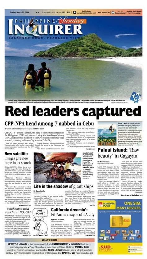 Red Leaders Captured Todays Inquirer Banner Story March 23 2014