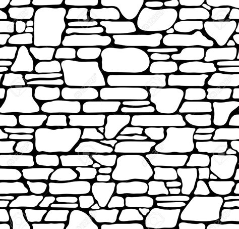A Black And White Drawing Of A Wall Made Out Of Rocks Or Stones With No