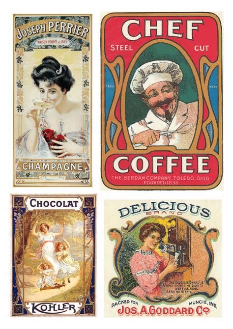 Vintage Coffee Chocolate And Champagne Labels Free Printable