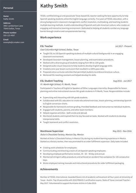 Esl Teacher Resume Examples And Writing Guide 2024