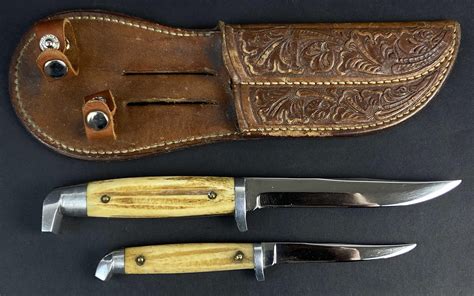 Lot Vintage Queen Steel Stag Handle Hunting Knives