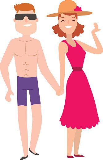 Couple Beach Man And Woman Cartoon Illustration Stock Illustration