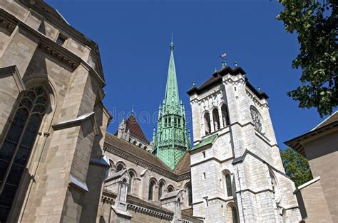Exterior Of The Saint Pierre Cathedral In Geneva Stock Image Image Of