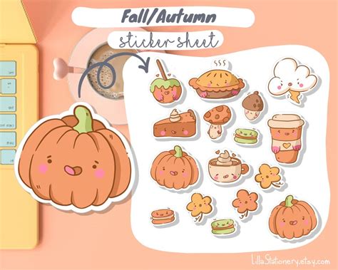 Autumn Sticker Sheet Fall Sticker Sheet Kawaii Sticker Pack Etsy Uk