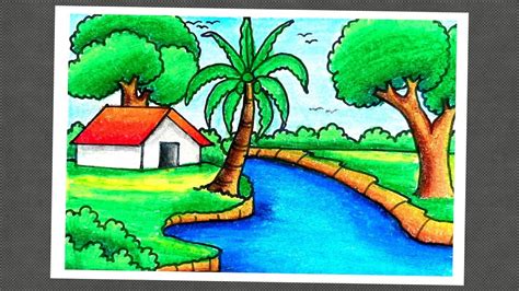Landscape Beautiful Scenery Drawing With Oil Pastels Posted On