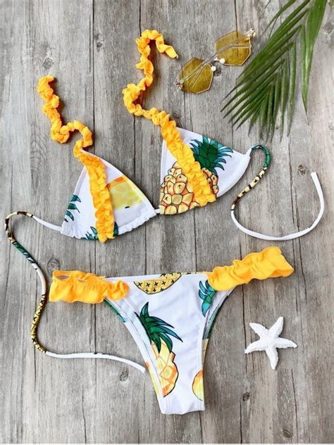 frilled pineapple print bikini set white pineapple print bikini set pineapple print bikini