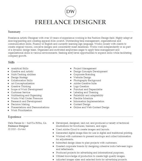 Freelance Designer Resume Example