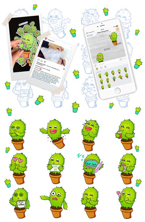 On the phone cactus | community post: Cactus stickers for Telegram on Behance