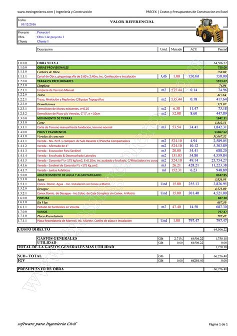 Modelo De Presupuesto De Obra En Excel Sample Excel Templates