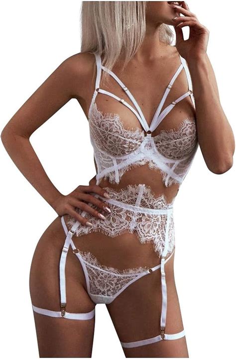 9 Piece Eyelash Lace Lingerie Sets For Women Strappy Bra Panty With Girdle Garter Sexy