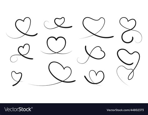 Line Hearts Curved Heart Calligraphy Element Vector Image