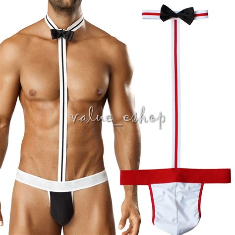 Men Sexy Collared Borat Bodysuit Mankini Thong Underwear Waiter Costume Lingerie Ebay