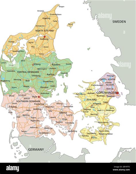 Denmark Highly Detailed Editable Political Map With Labeling Stock