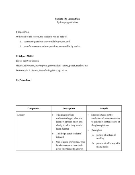 useful 4a s detailed lesson plan sample lesson plan 4