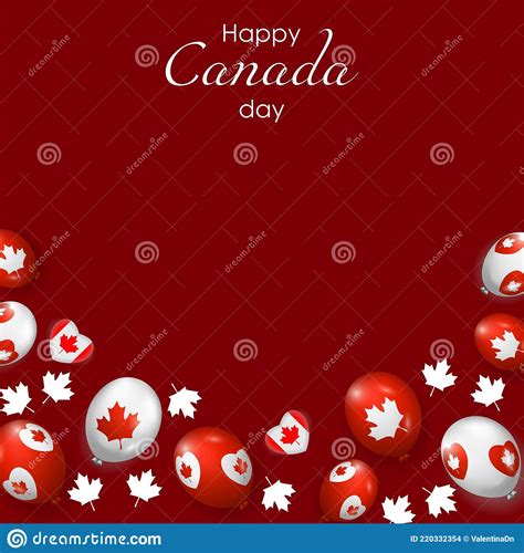 Happy Canada Day Banner For Instagram With Maple Leaf Decorative Heart Red And White Balloons