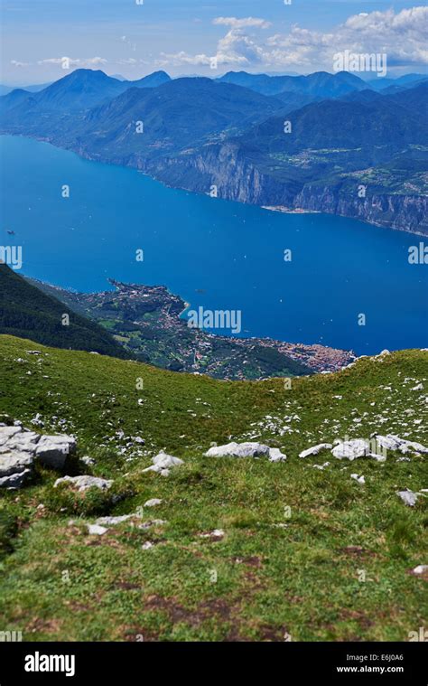 Scenery View Over Lago Di Garda From Monte Baldo Above Town Malcesine
