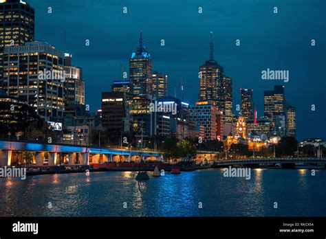 Melbourne City Skyline At Night Stock Photo Alamy