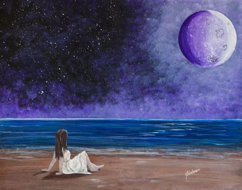 Moon Gazing Painted With Acrylic On Canvas Painting Acrylic