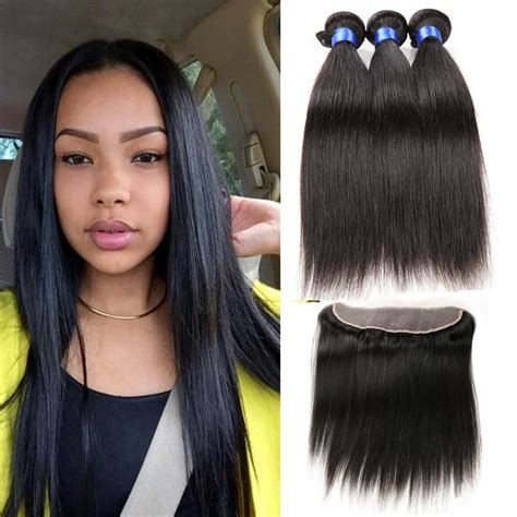Lace Frontal Closure With Bundles Malaysian Virgin Hair Weave Straight