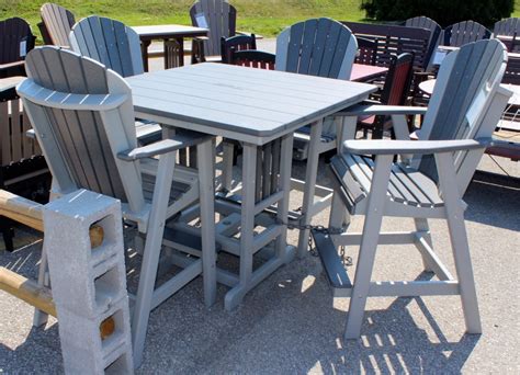 Poly 44″ Square Bar Height Table And Adirondack Chair Set Amish