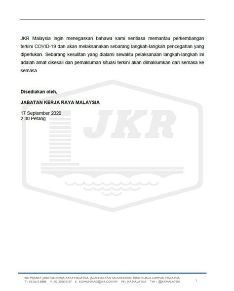 Menara perkeso, 281, jalan ampang, 50538 kuala lumpur. JKR Malaysia Sahkan Satu Kes Baharu Covid-19 Di Ibu ...