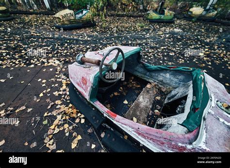 Abandoned Amusement Car Ride In Ghost City Of Pripyat In Chernobyl