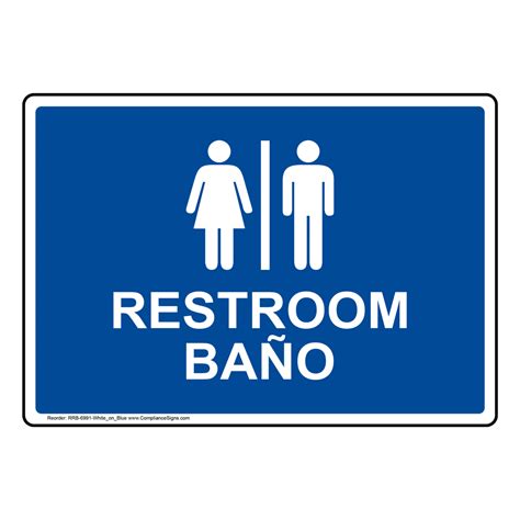 English Spanish Restrooms Sign With Symbol Restroom Blue