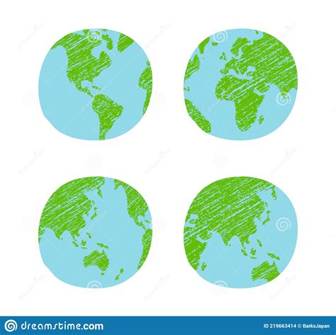 Chalked Vector Grunge Earth World Map Globe Illustration Set Stock
