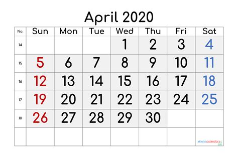 April 2020 Printable Calendar Free Premium