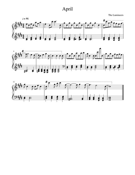 April The Lumineers Sheet Music For Piano Solo Easy