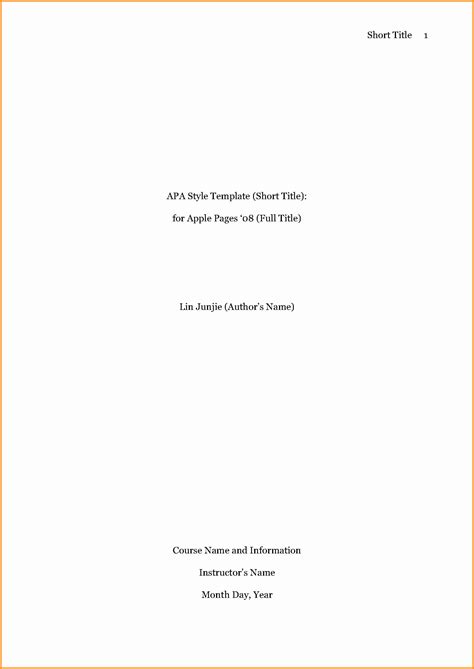 Apa Format Cover Page Template Th Edition