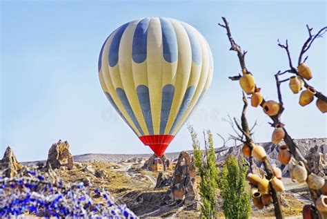 Colorful Hot Air Balloon Flying Over The Valley At Cappadocia Stock
