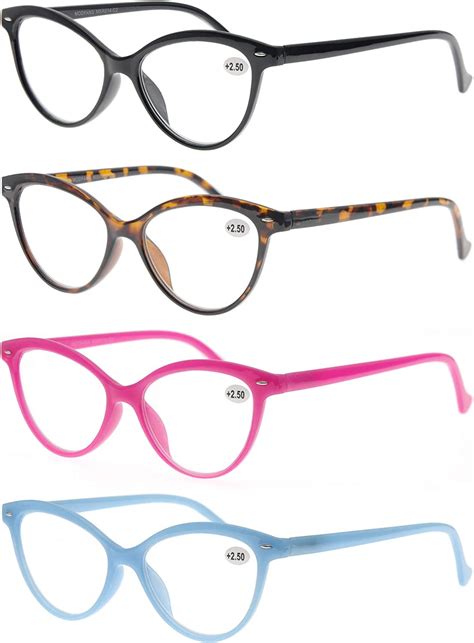 Women Reading Glasses 35 4 Pack Fashion Colors Cat Eye Readers For