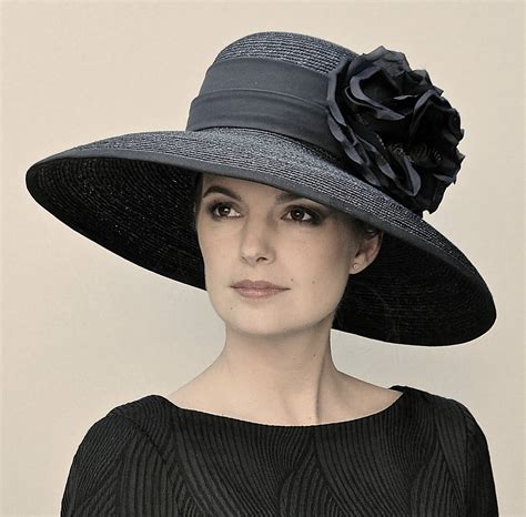 Kentucky Derby Hat Black Wide Brim Hat Ladies Black Hat Funeral Hat