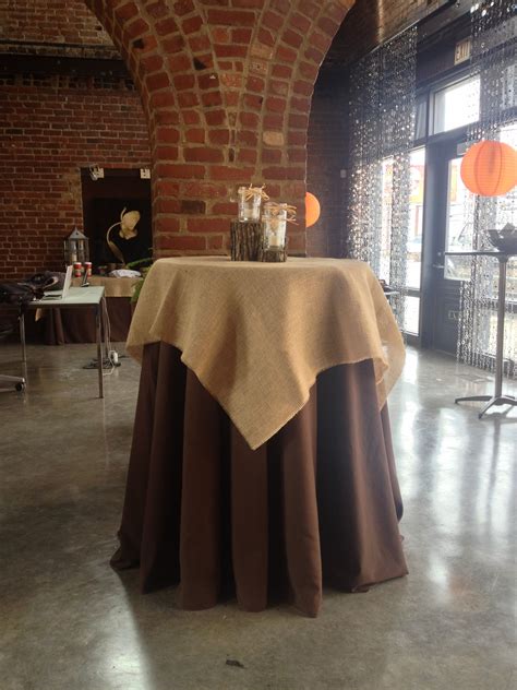 Cocktail Table For A Wedding Reception Burlap Overlay Wedding Countdown Wedding Reception