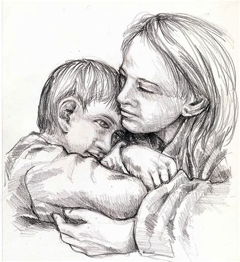 Mother And Son Pencil Drawings Drawings Pen Drawing