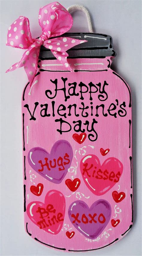 Happy Valentine S Day Mason Jar Sign Wall Door Hanger Etsy In 2023 Valentines Diy Mason Jar