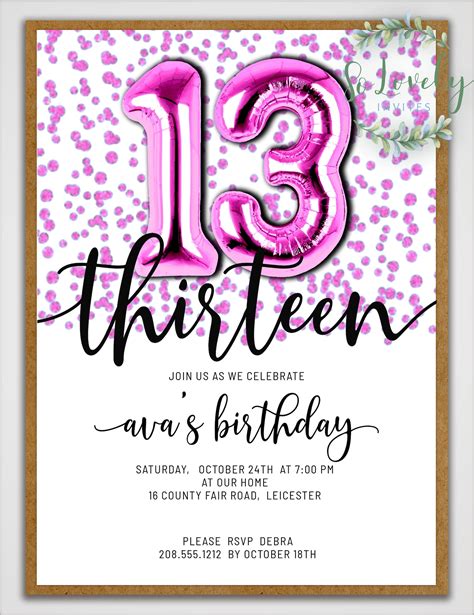 Metallic Pink Glitter 13th Birthday Invitation Editable Etsy