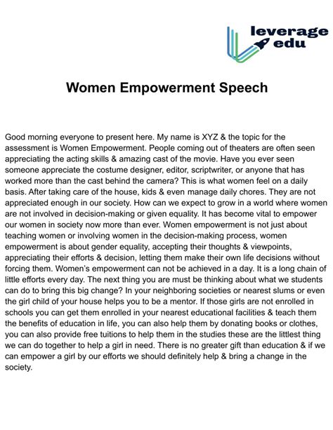 Women Empowerment Speech For Asl Pdf Available Leverage Edu