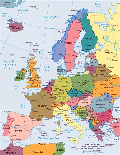 Large Big Europe Flag Political Map Showing Capital
