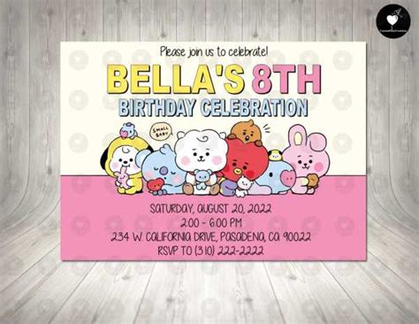 Bt21 Invitation Birthday Party Custom Party Creations