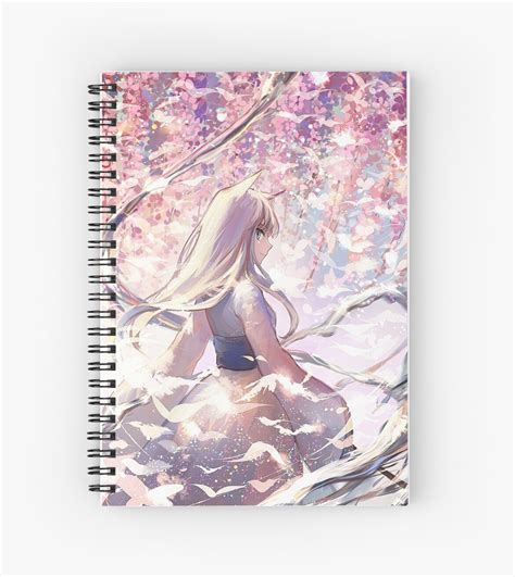 Anime Fox Girl Under Sakura Tree Spiral Notebooks By