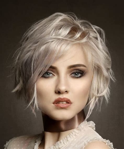 View And Try On This Short Wavy Casual Bob Hairstyle Light Blonde Platinum Hair Color