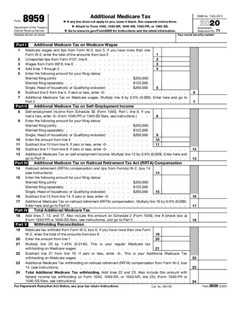 Form 8959 Instructions 2020 Fill Online Printable