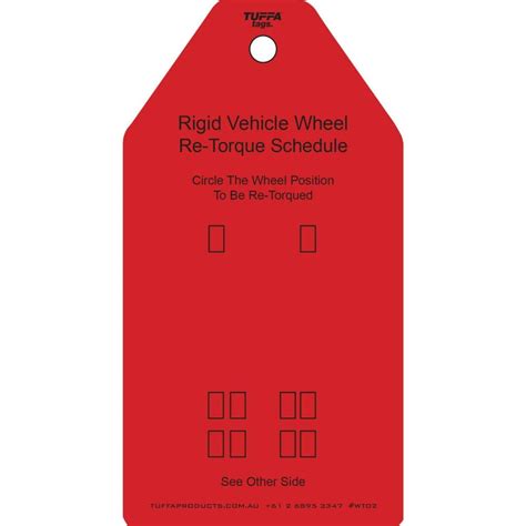 Rigid Vehicle Wheel Re Torque Tags Packs Of 100 Uniforce