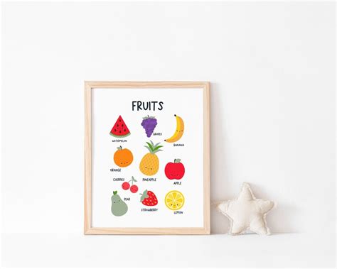 Educational Fruits Print Fruits Chart Printable Classroom Etsy