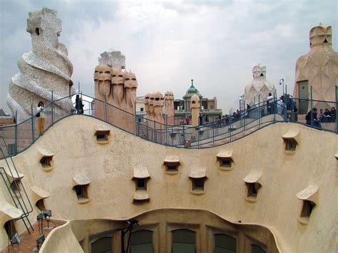 Sagrada familia fast track ticket in barcelona. Barcelona, Spain, Visitors on the roof of Casa Mila