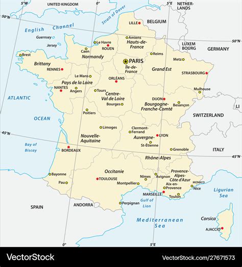 Map France With Latitude And Longitude Royalty Free Vector