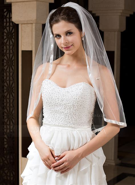 One Tier Elbow Bridal Veils With Ribbon Edge 006034329 Jjshouse